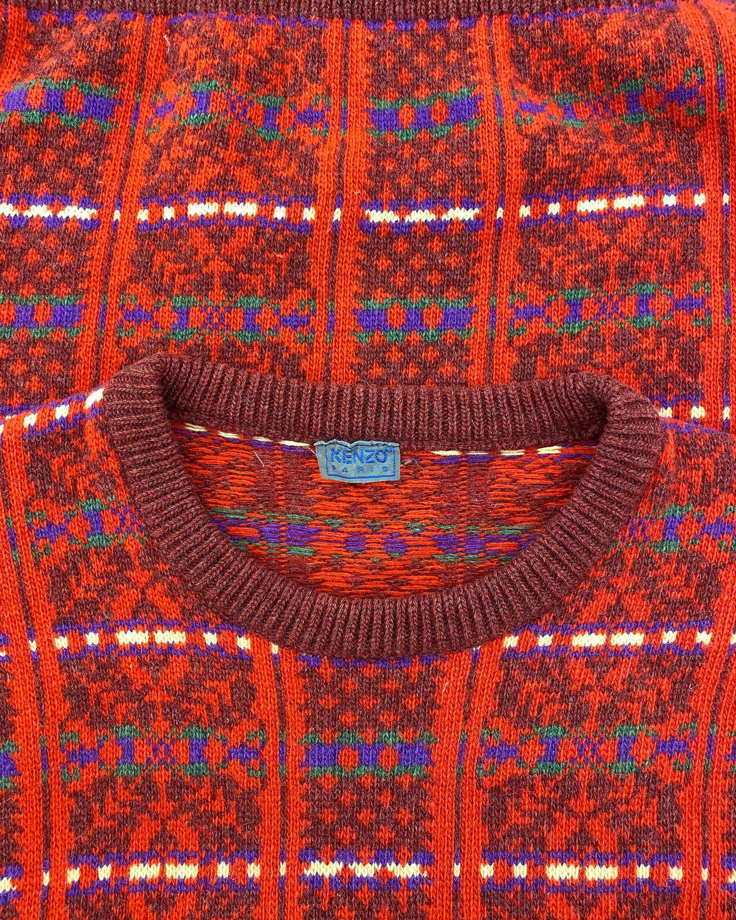 Kenzo 1980er Wollstrickpullover Rot 