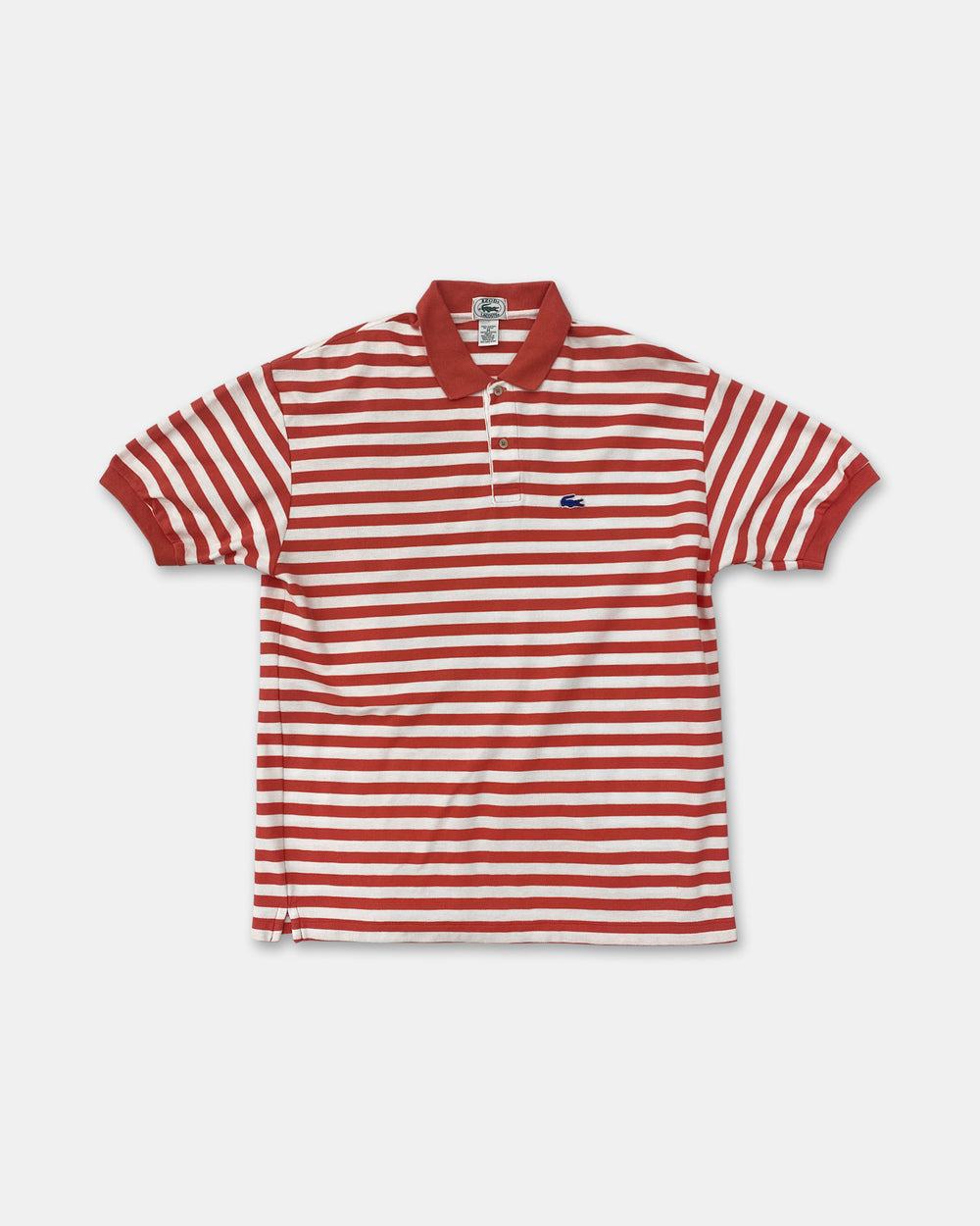 Lacoste Izod 1990s Striped Piqué Polo Shirt White Coral