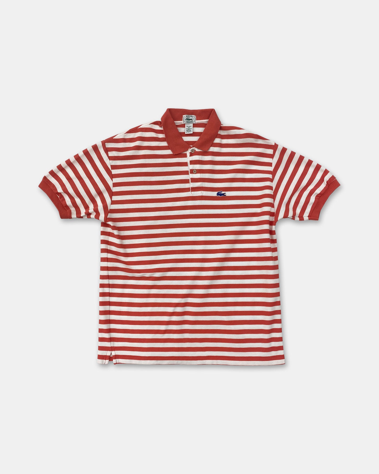 Lacoste Izod 1990s Striped Piqué Polo Shirt White Coral