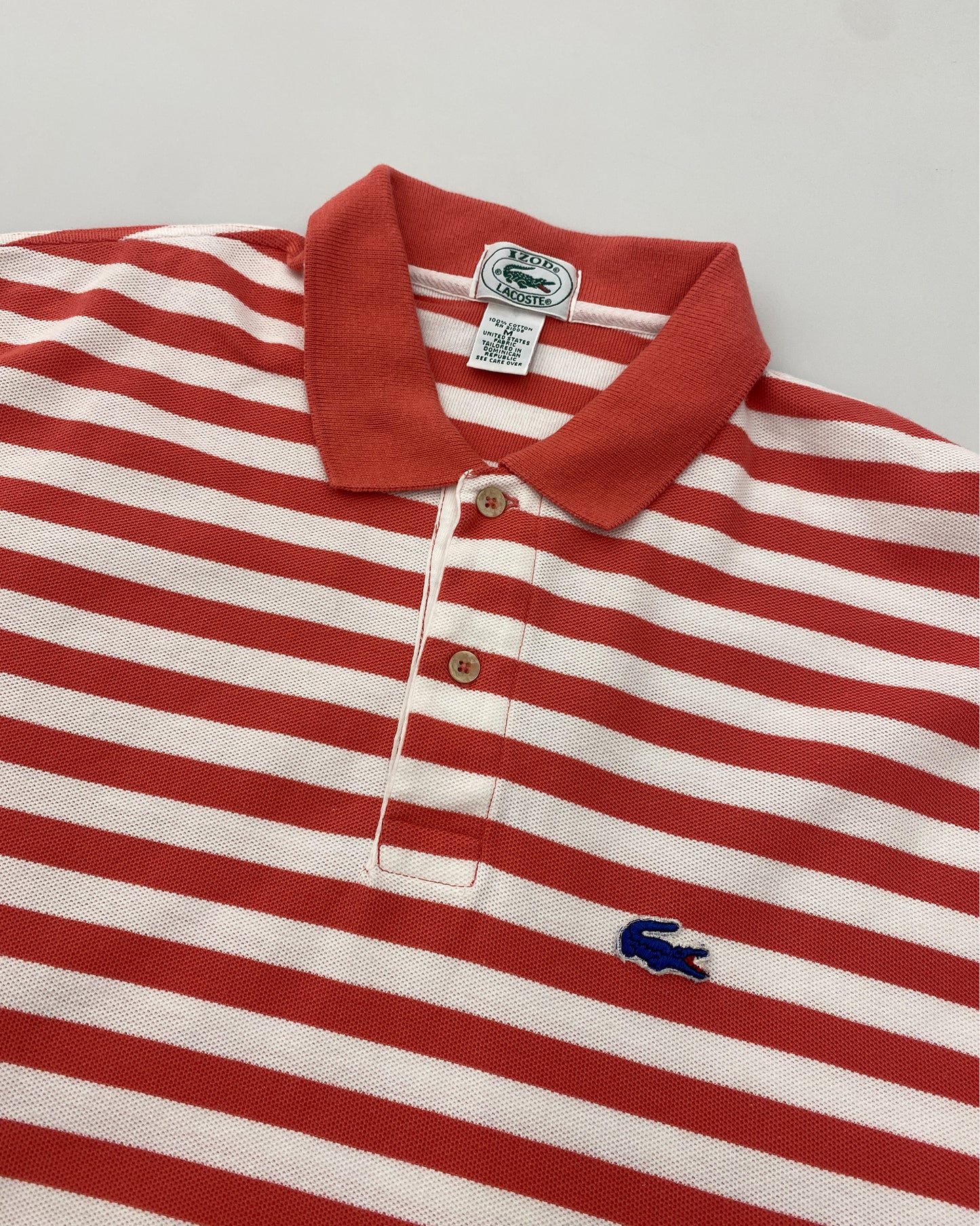 Lacoste Izod 1990s Striped Piqué Polo Shirt White Coral