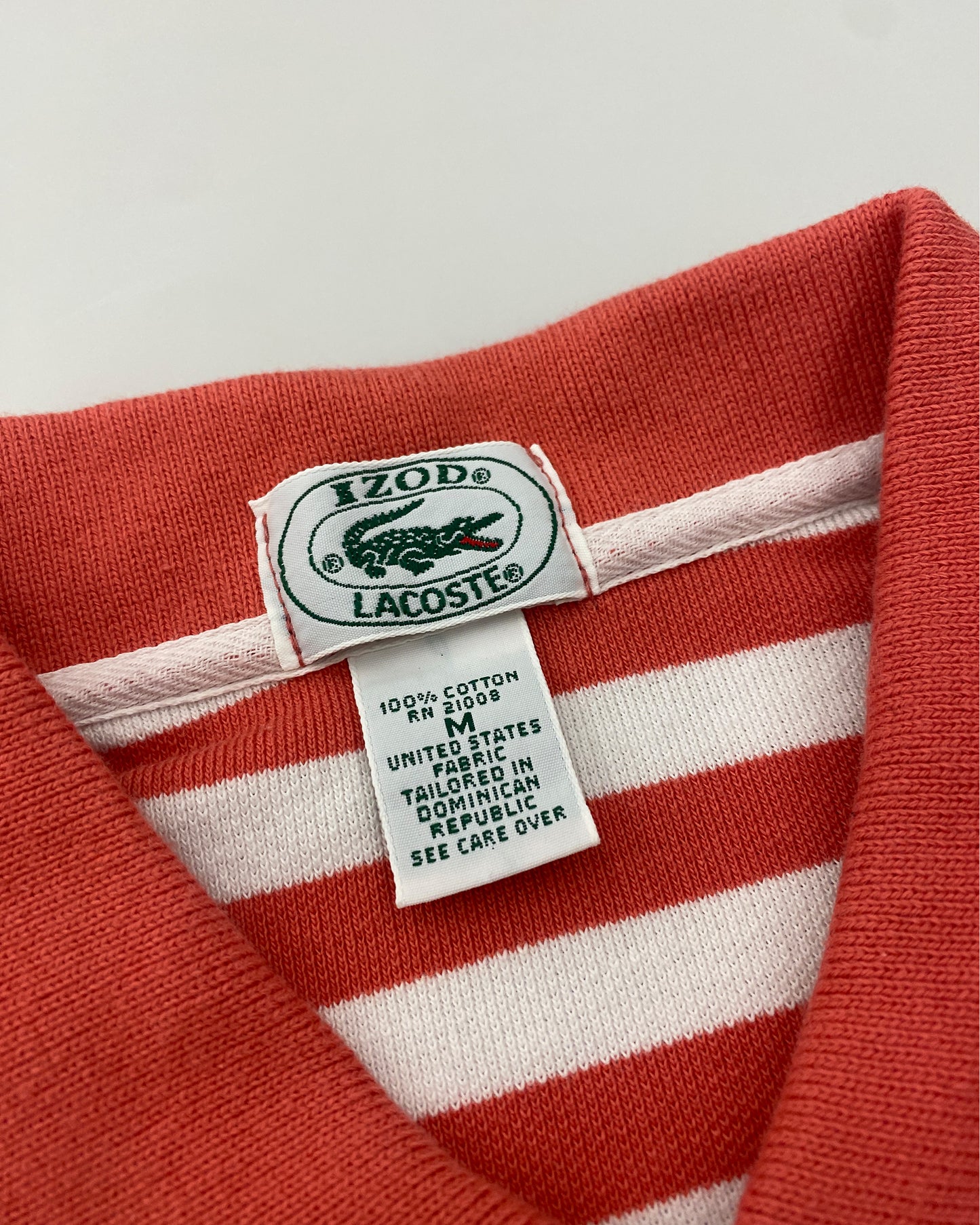 Lacoste Izod 1990s Striped Piqué Polo Shirt White Coral