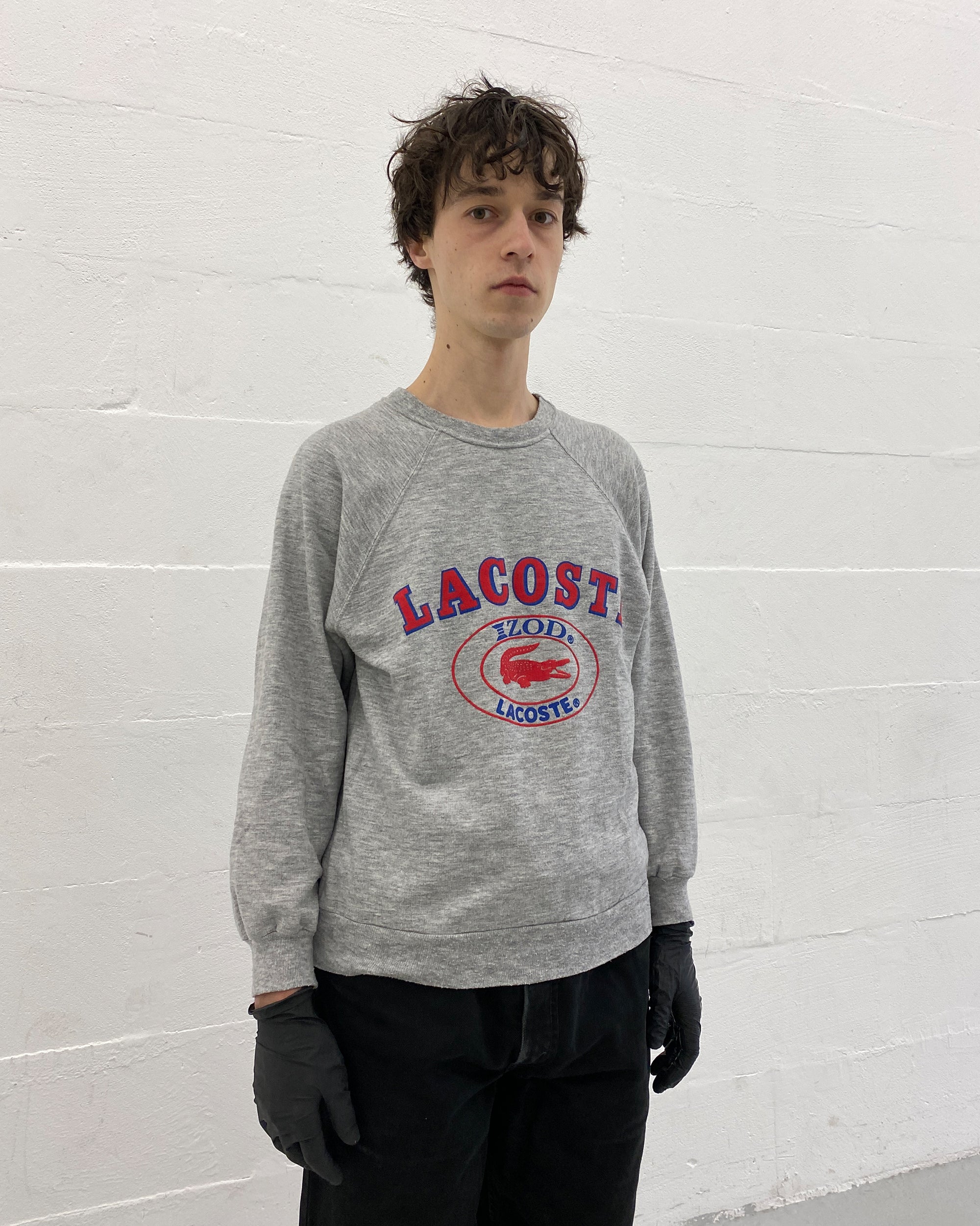 VINTAGE 80s USA製 IZOD LACOSTE ビッグロゴスウェット Vintage 80's Izod Lacoste Men's Gray KNIT Alligator LOGO V