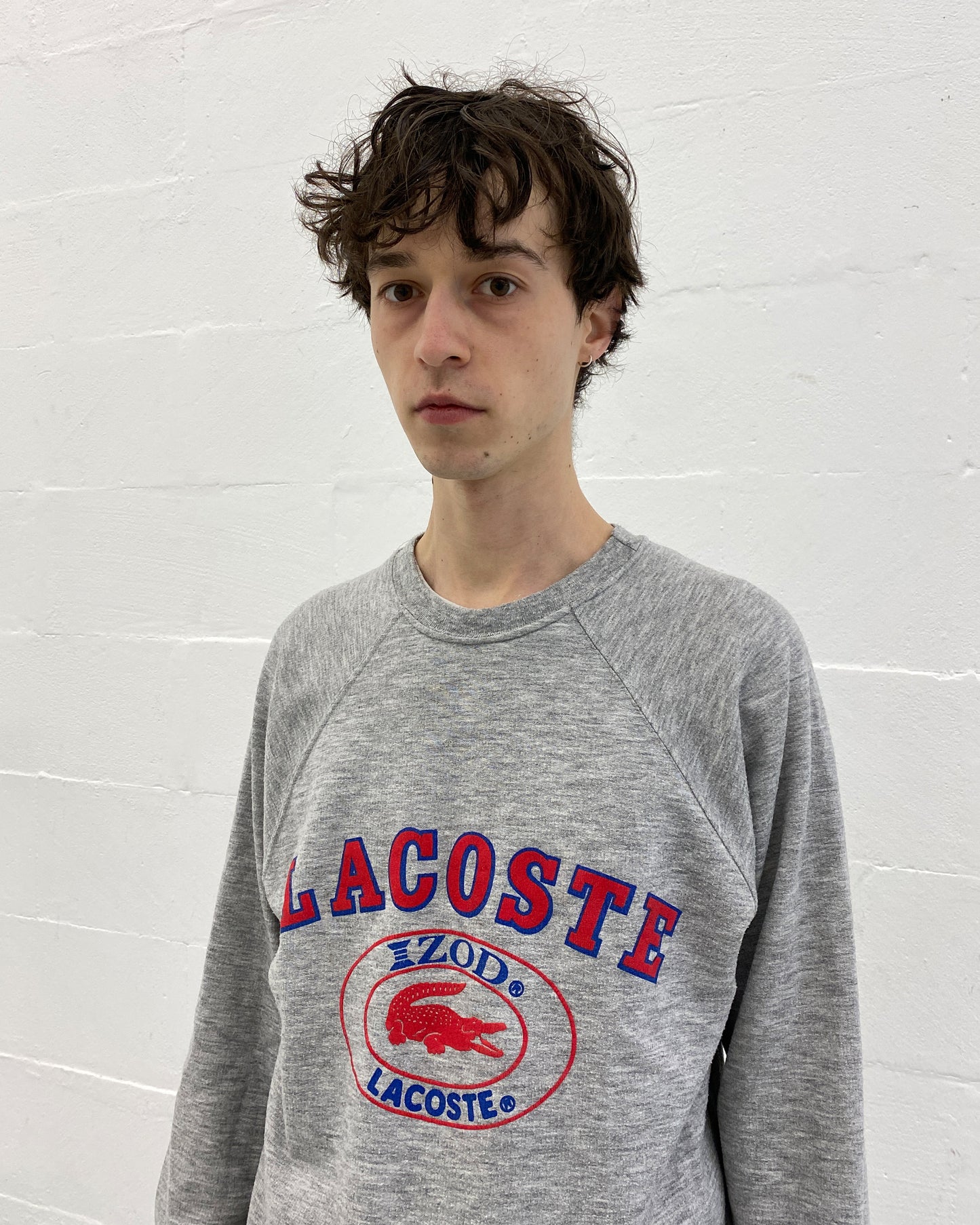 Lacoste Izod 1980s Raglan Logo Crewneck Heathergrey