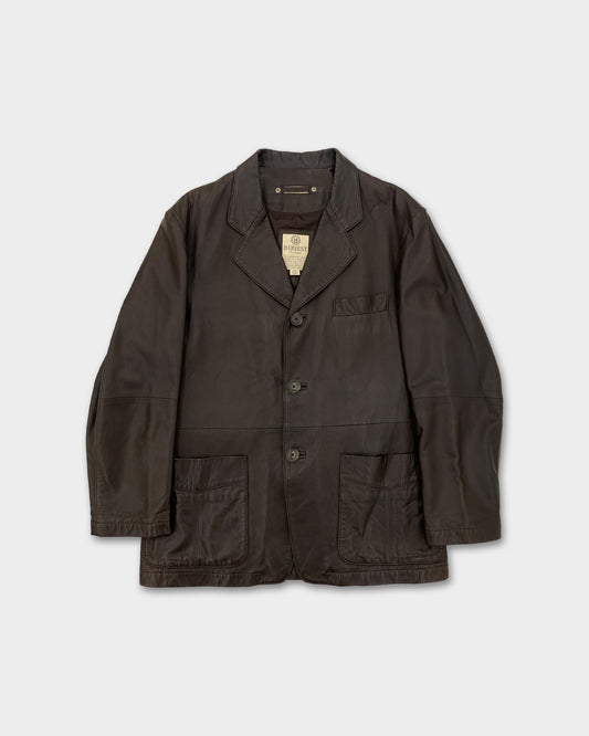 Harvest 2000s Leather Blazer Jacket Brown