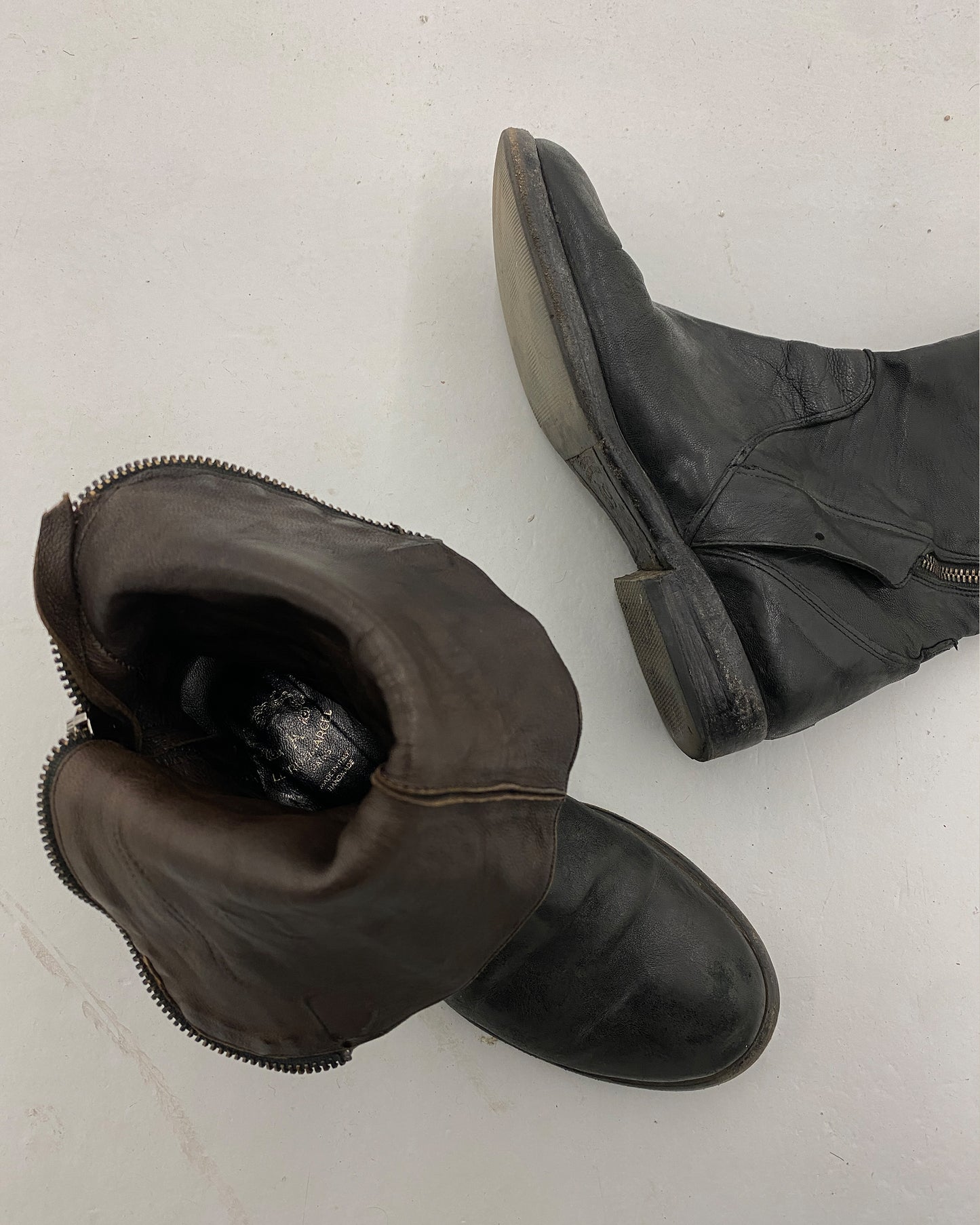 Le Ruemarcel 2000s Tornado Lederstiefel mit Reißverschluss Schwarz 