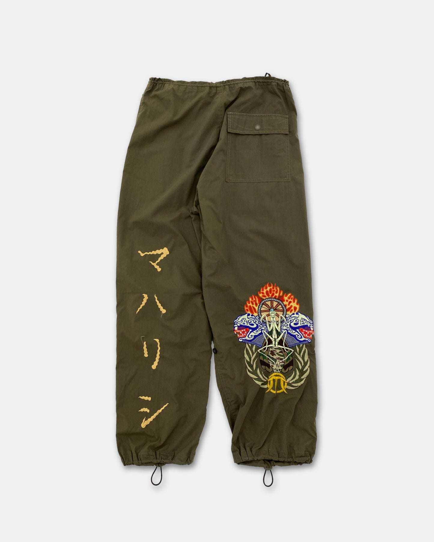 Maharishi 1990s Embroidered Mantis Snopants Parachute Pants Khaki Green