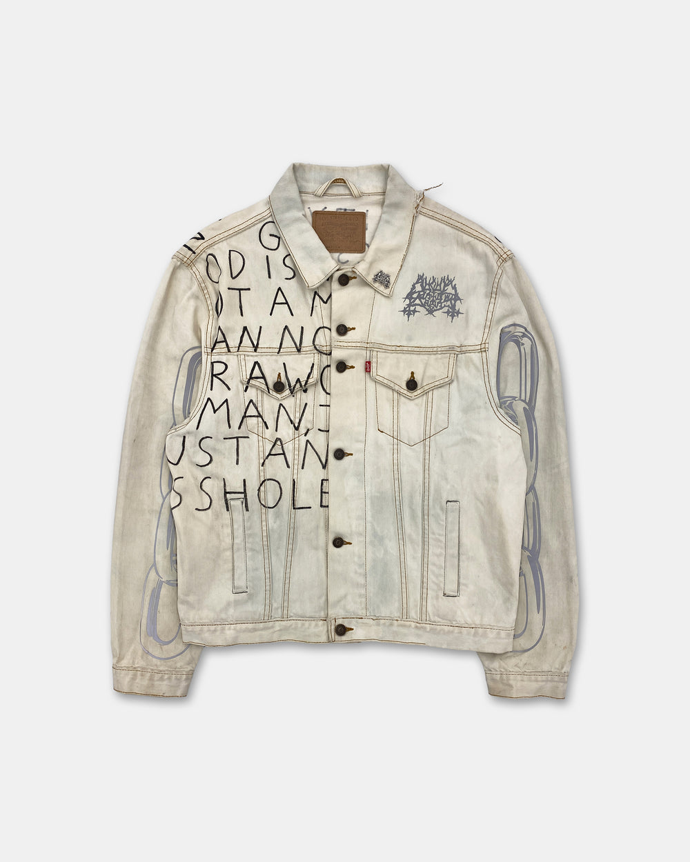 Sucuk & Bratwurst x Maison Hefner 2018 1of1 Printed and Handwritten Denim Jacket White