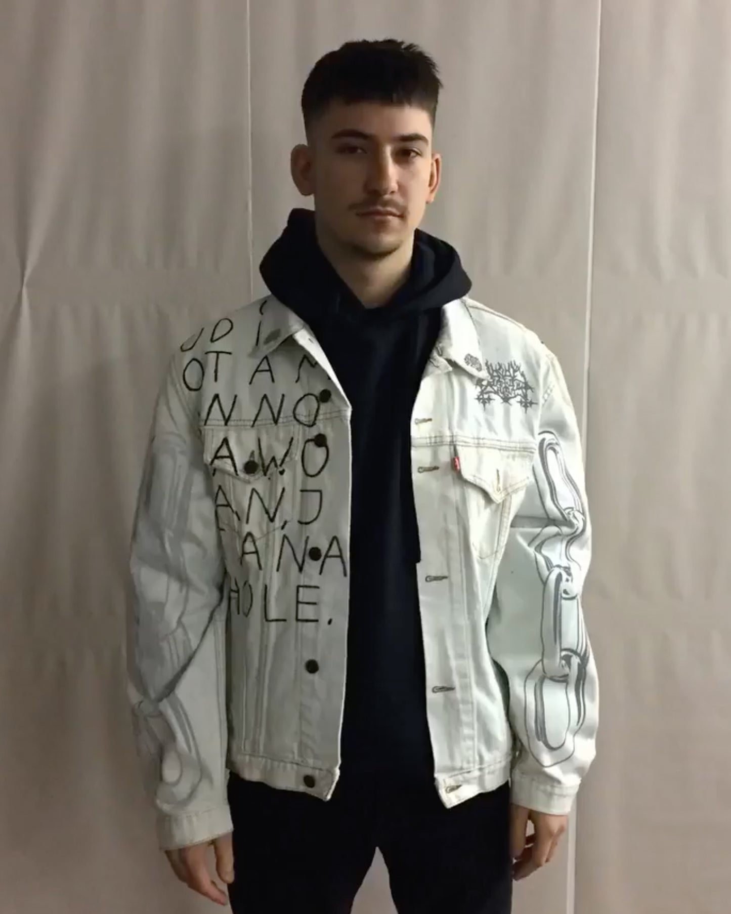 Sucuk & Bratwurst x Maison Hefner 2018 1of1 Printed and Handwritten Denim Jacket White