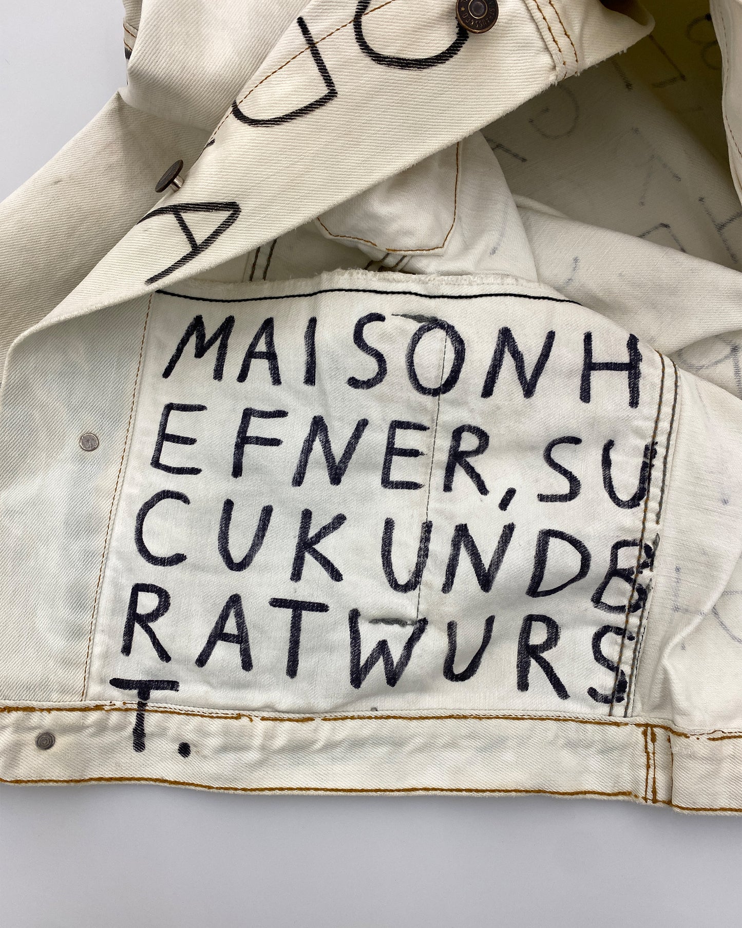 Sucuk & Bratwurst x Maison Hefner 2018 1of1 Printed and Handwritten Denim Jacket White