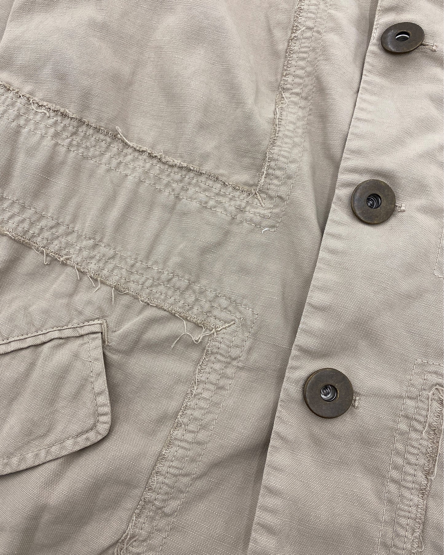 Marithé + François Girbaud 1990er Dekonstruierte Hanf Blazer Jacke Beige 