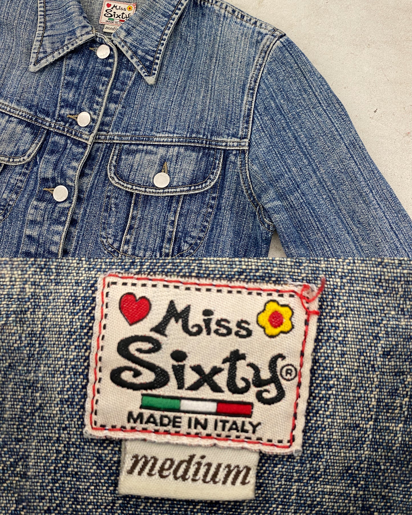 Miss Sixty – Jeansjacke im Stonewash-Look im 2000er-Stil in Schmutzblau 