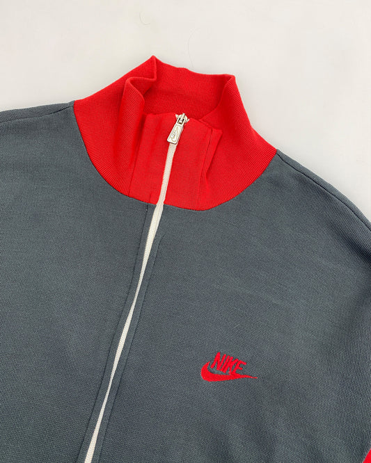 Nike 1980er Made in Italy Pullover Zip Trainingsjacke Rot Grau