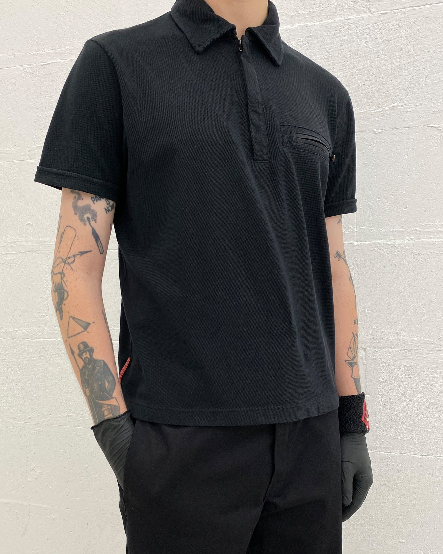 Prada SS2006 Zip Piqué Polo Shirt Black