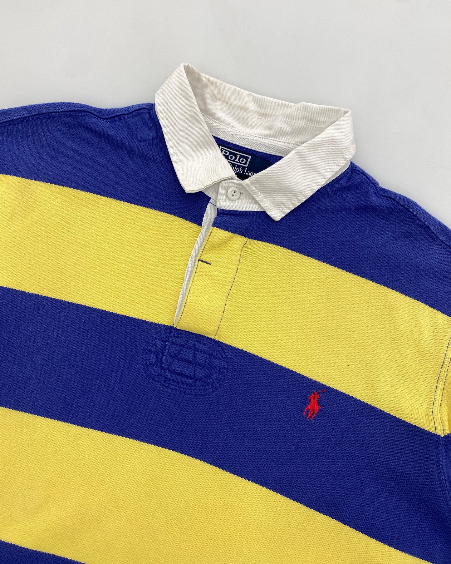 Polo von Ralph Lauren 1990er Gestreiftes Poloshirt Blau Gelb 