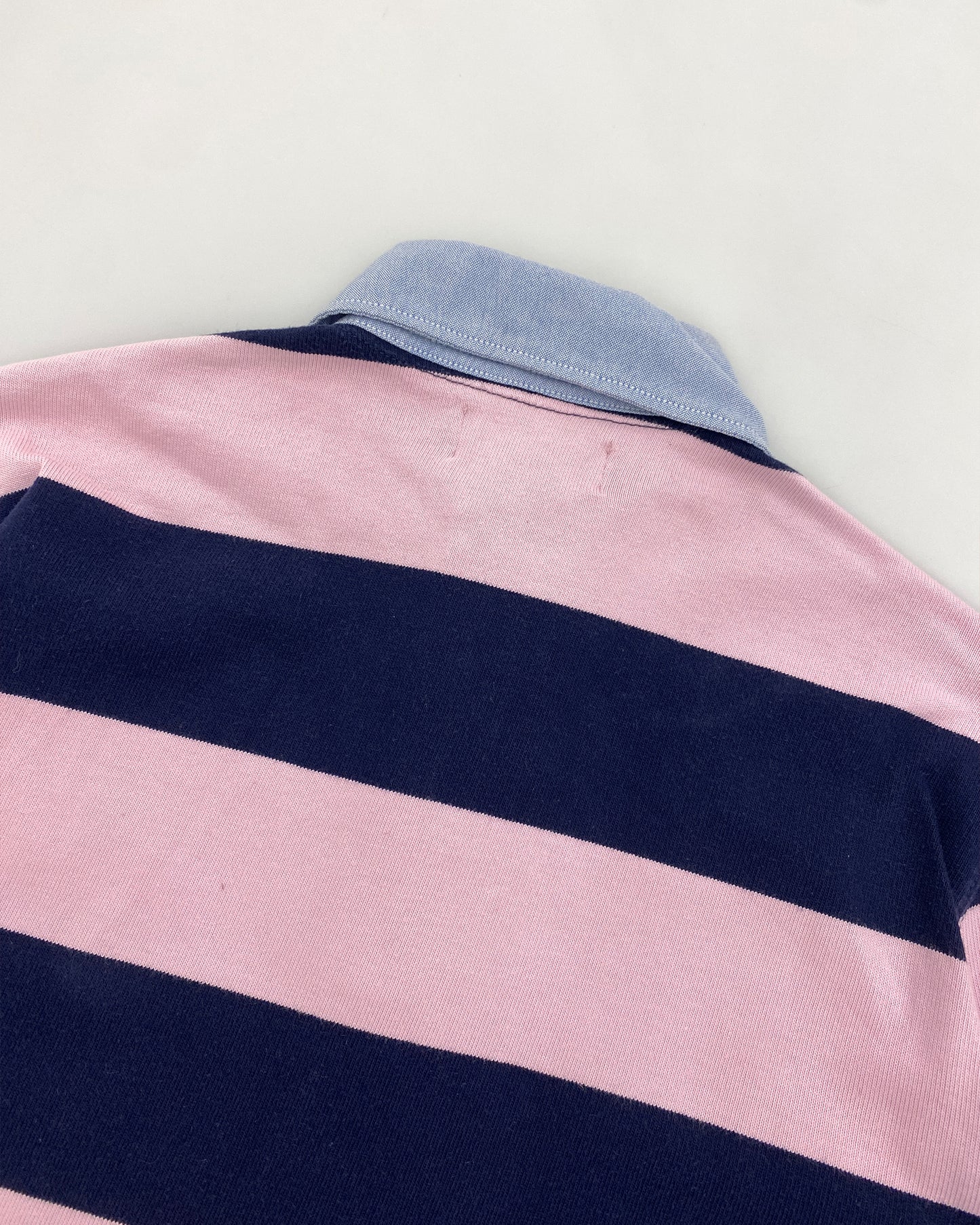 Polo von Ralph Lauren 1990er Gestreiftes Poloshirt Marineblau Pink 