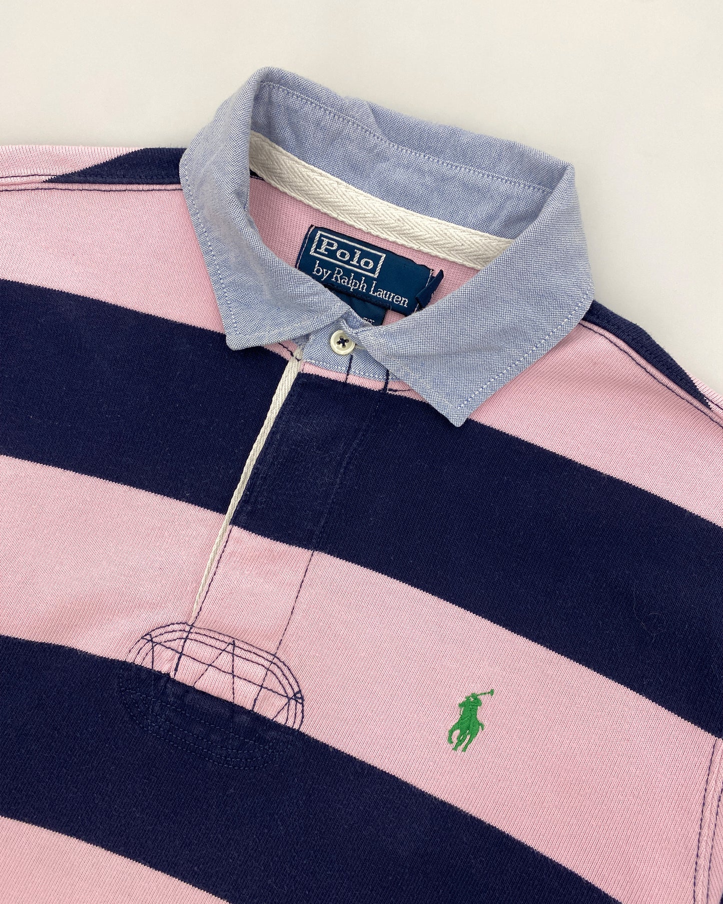 Polo by Ralph Lauren 1990s Striped Polo Shirt Navy Pink