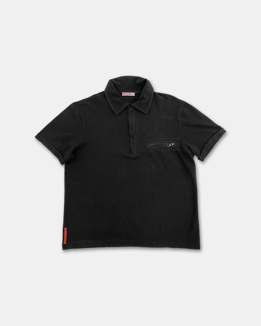 Prada SS2006 Zip Piqué Polo Shirt Black