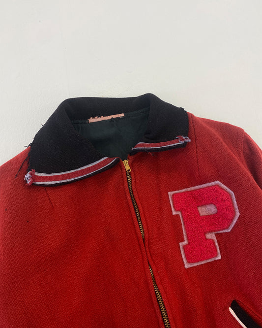 Vintage 1970er College Wolljacke Rot 