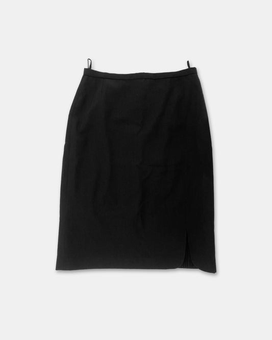 Trevira 1970s Pleated Slit Wool Skirt Black