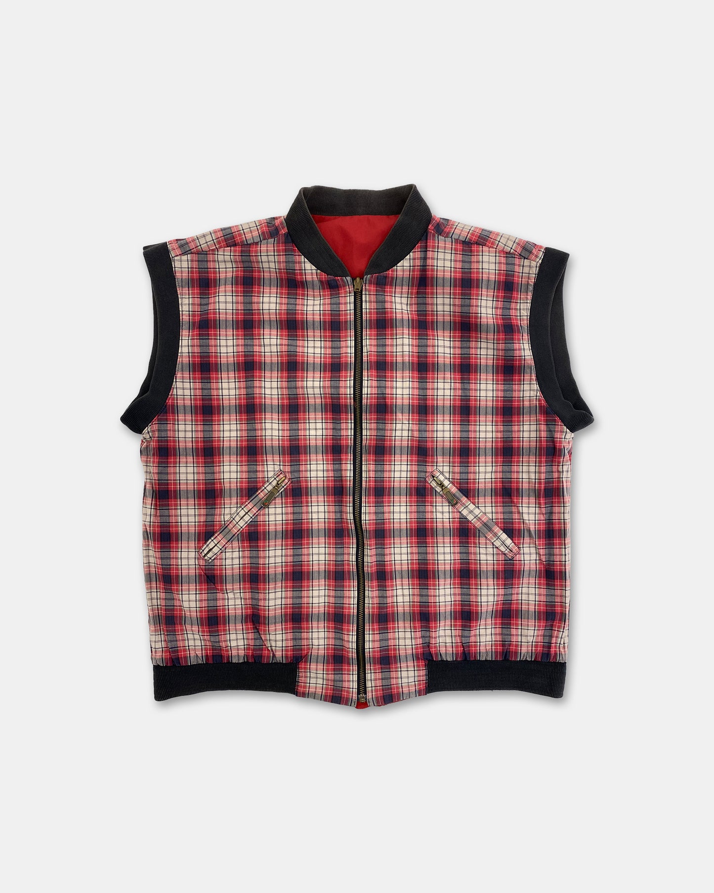 Green by Red//Green 1990s Reversible Tartan Vest Red