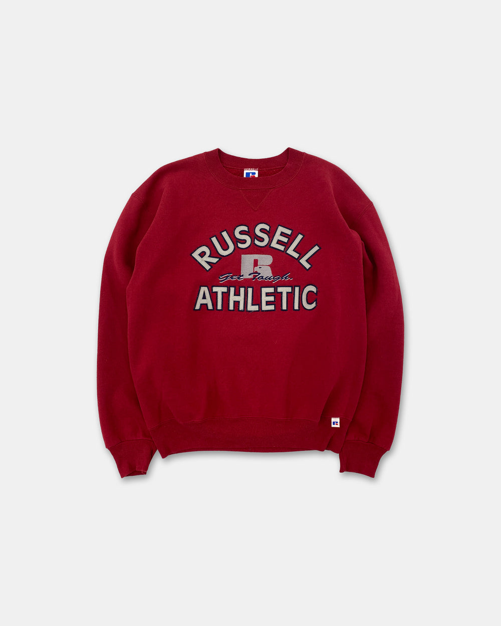 Russell Athletic 1990er Jahre Made in USA Besticktes Logo Rundhalsausschnitt Bordeaux 