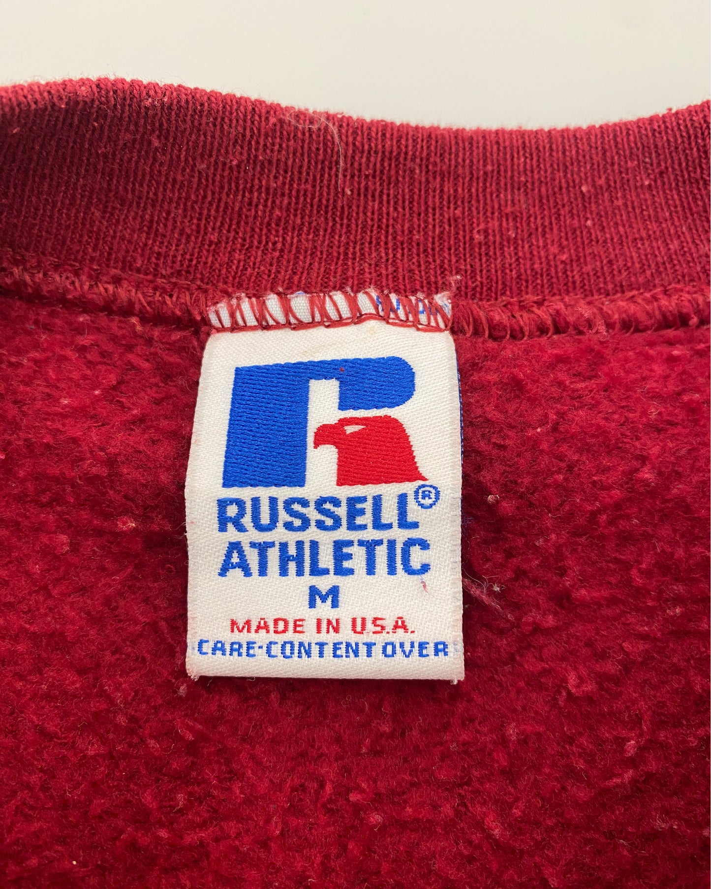 Russell Athletic 1990er Jahre Made in USA Besticktes Logo Rundhalsausschnitt Bordeaux 