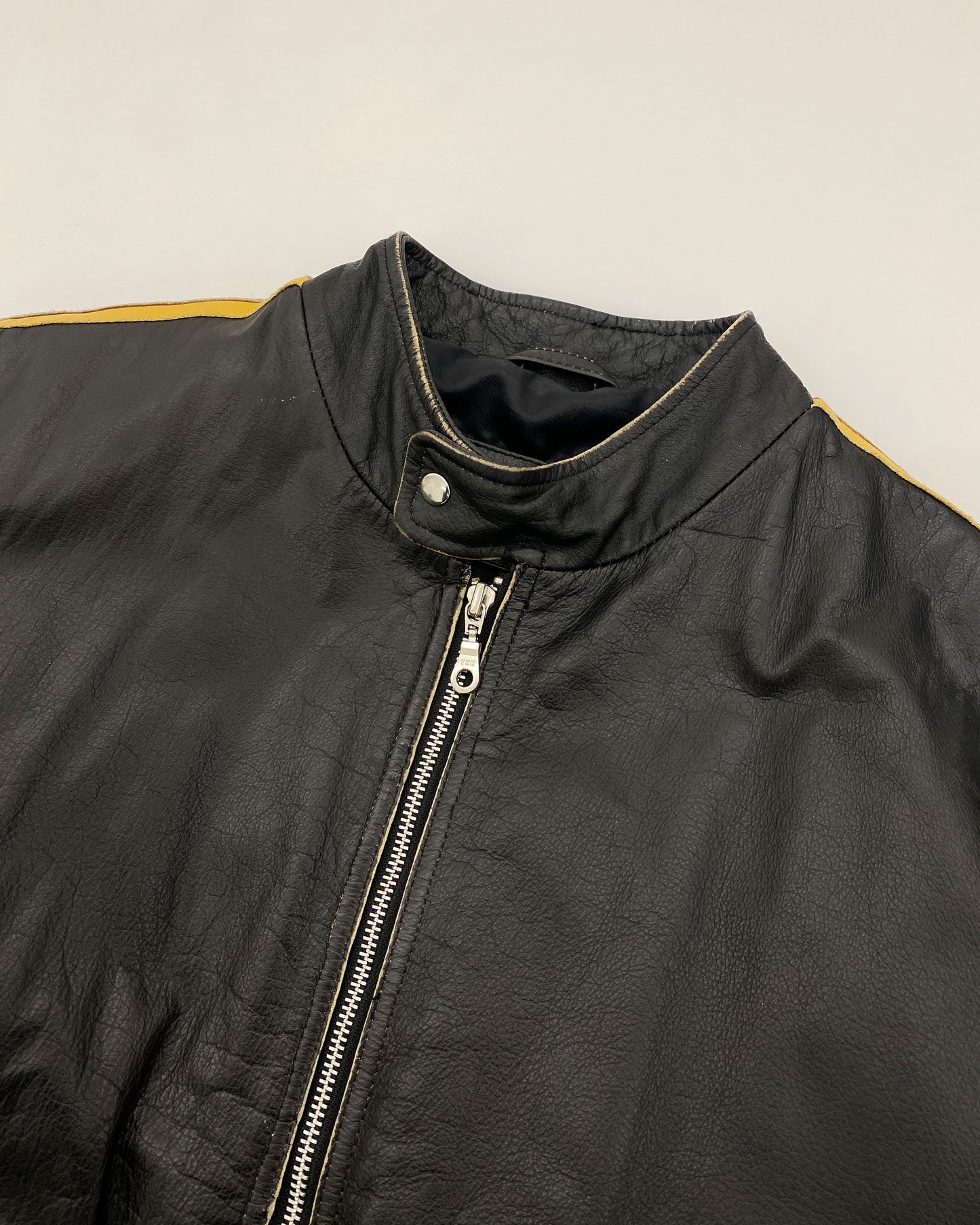 Snapshot 1990s Biker Leather Jacket Black Yellow