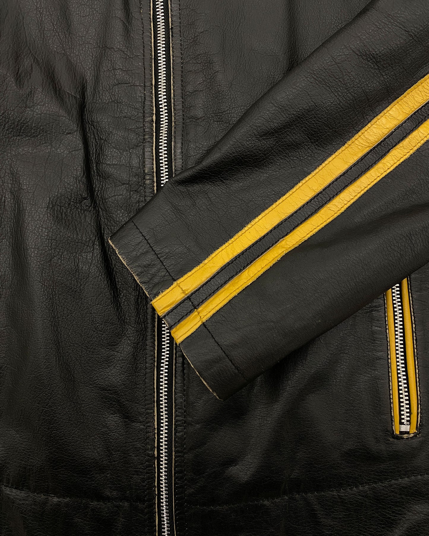 Snapshot 1990s Biker Leather Jacket Black Yellow