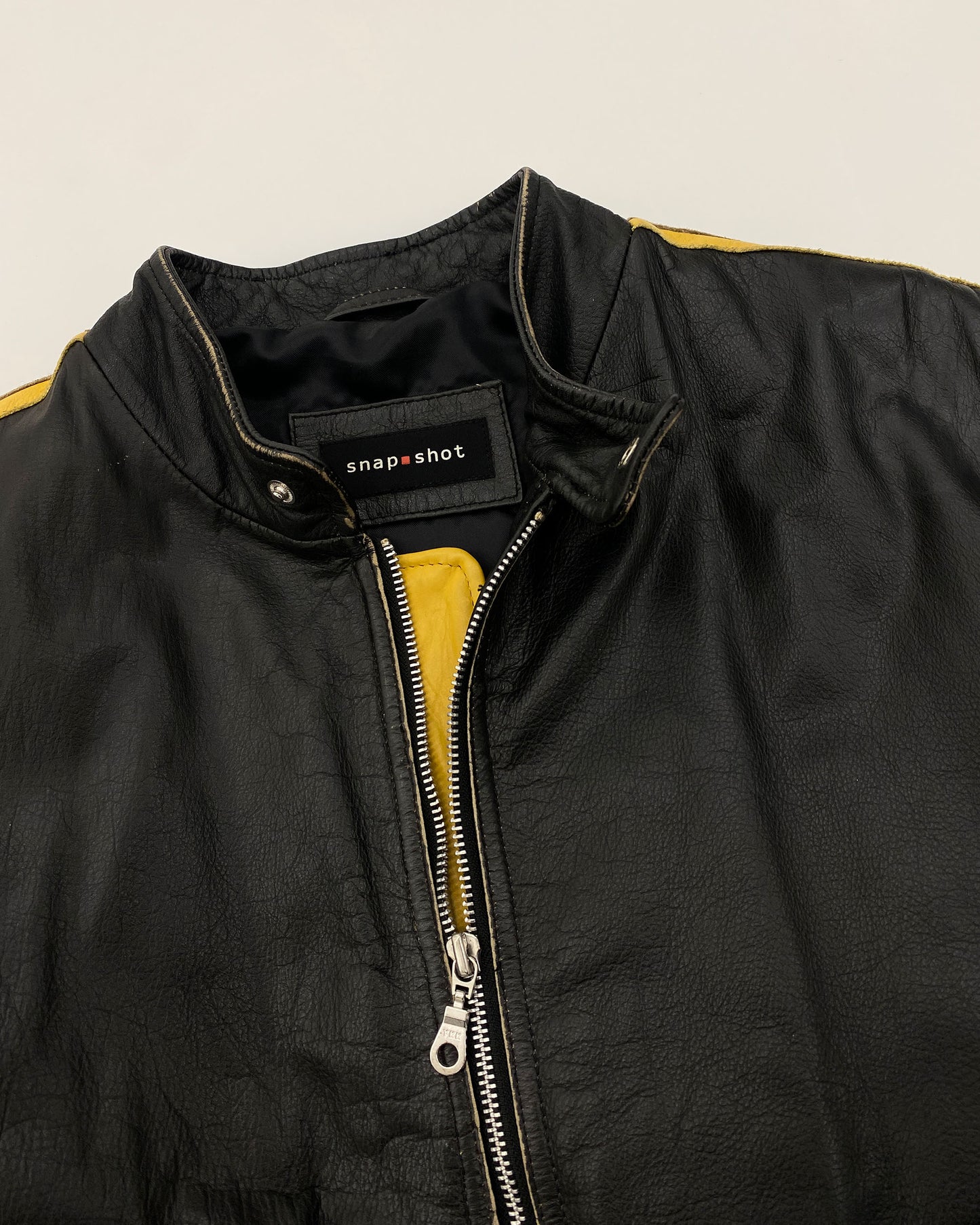 Snapshot 1990s Biker Leather Jacket Black Yellow