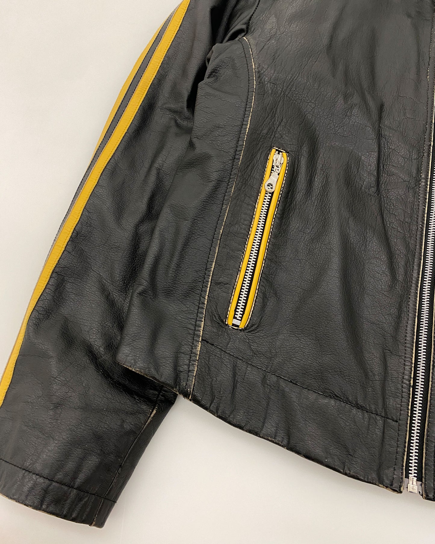 Snapshot 1990s Biker Leather Jacket Black Yellow