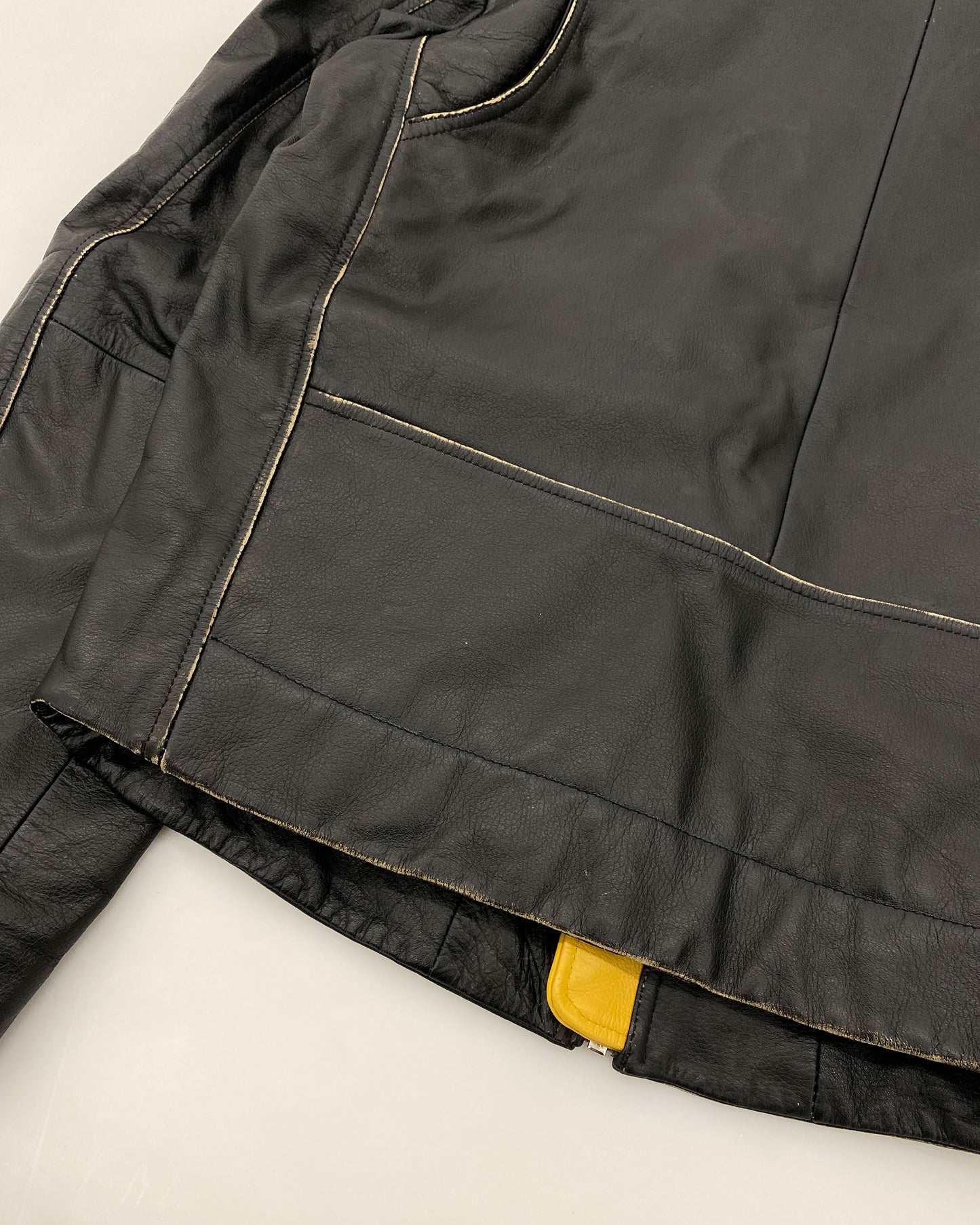 Snapshot 1990s Biker Leather Jacket Black Yellow