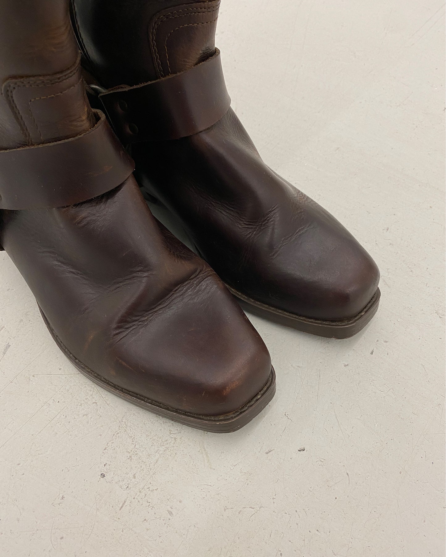 Vintage 1990s Biker Leather Boots Brown