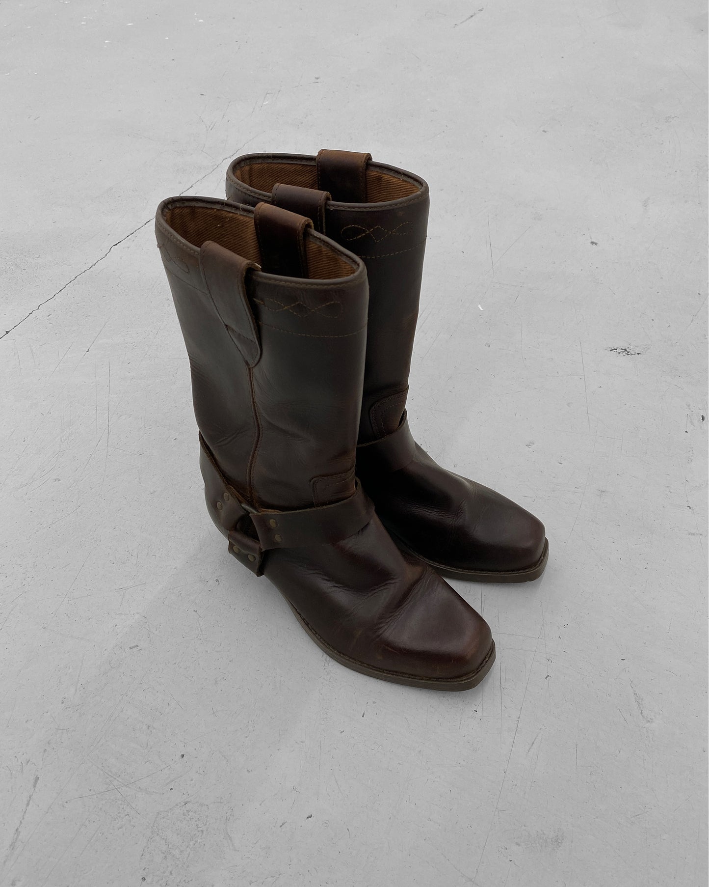 Vintage 1990s Biker Leather Boots Brown