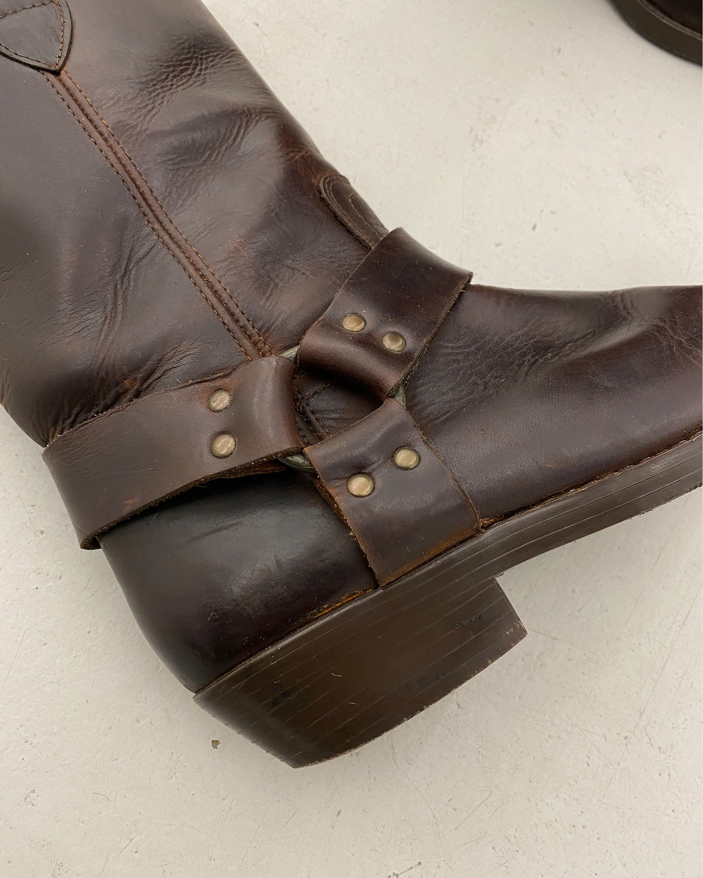 Vintage 1990s Biker Leather Boots Brown