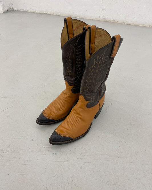 Tony Lama 1990er Zweifarbige Cowboystiefel Braun Hellbraun 