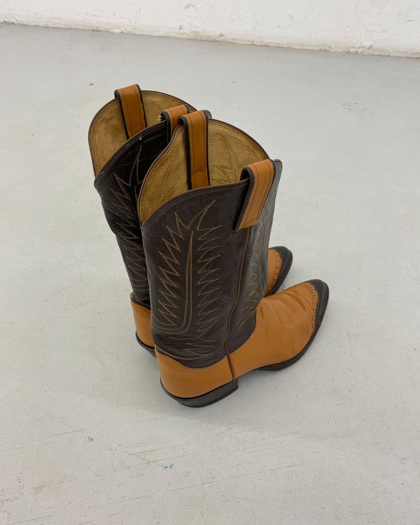 Tony Lama 1990s Two Tone Cowboy Boots Brown Lightbrown