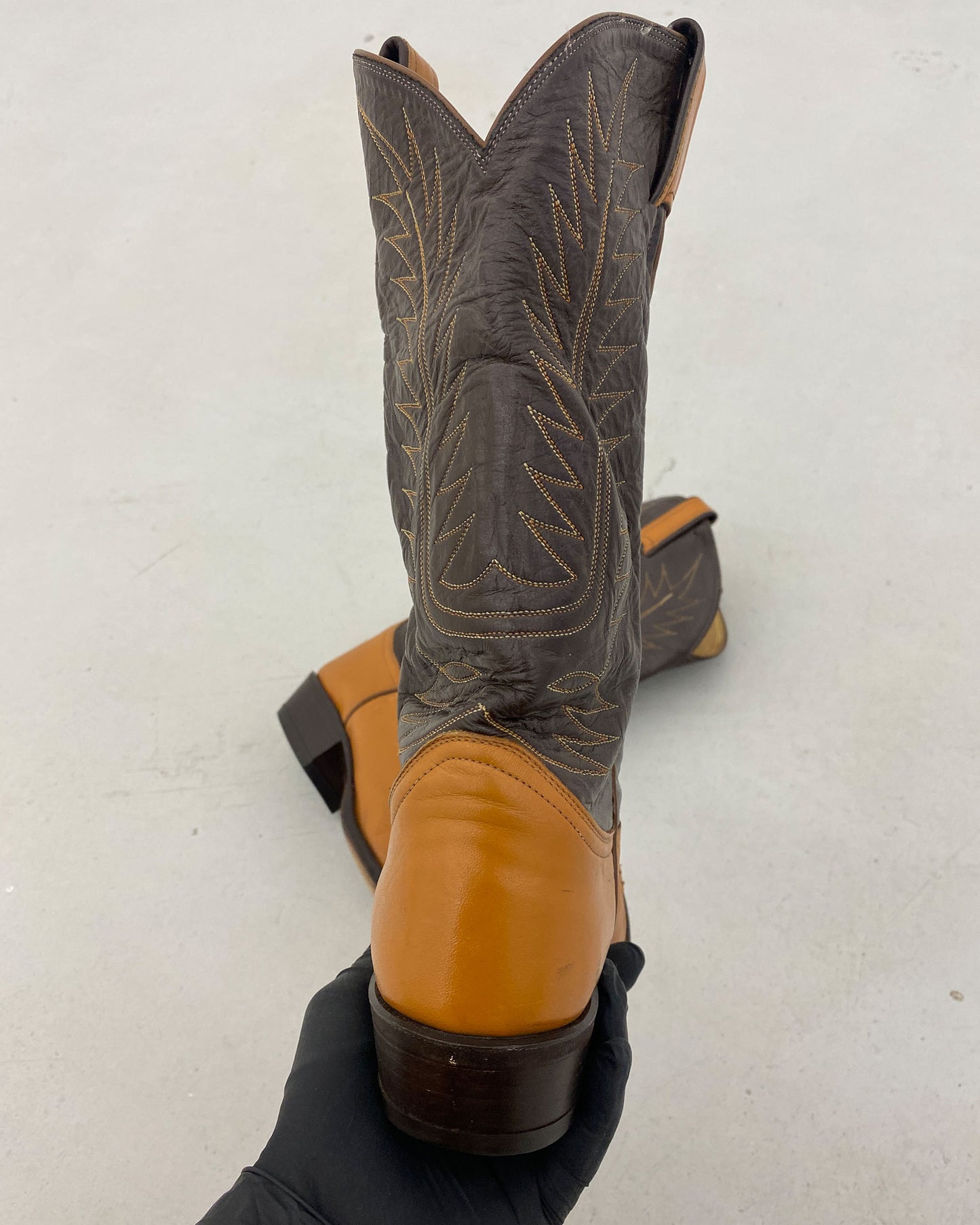 Tony Lama 1990er Zweifarbige Cowboystiefel Braun Hellbraun 