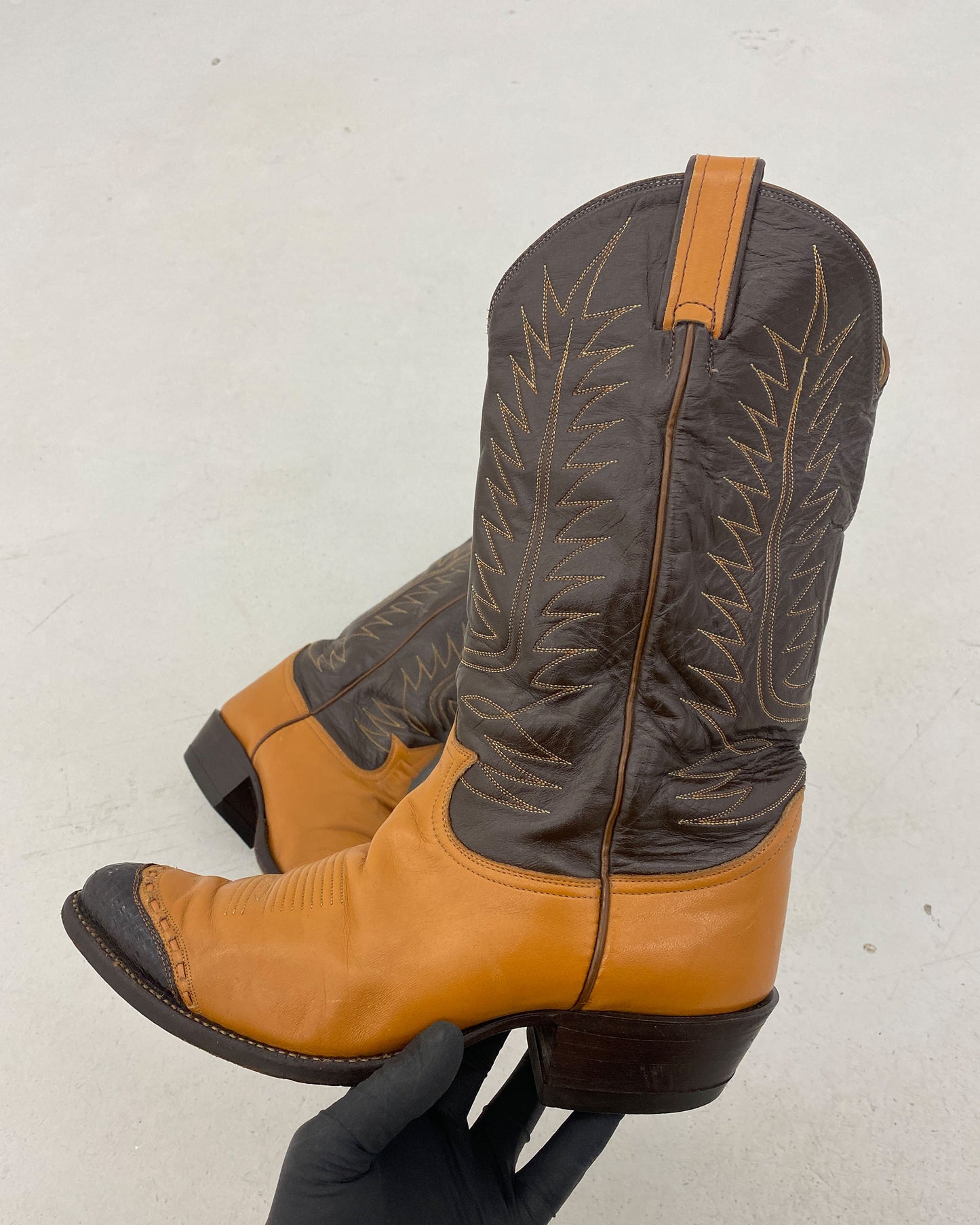 Tony Lama 1990er Zweifarbige Cowboystiefel Braun Hellbraun 