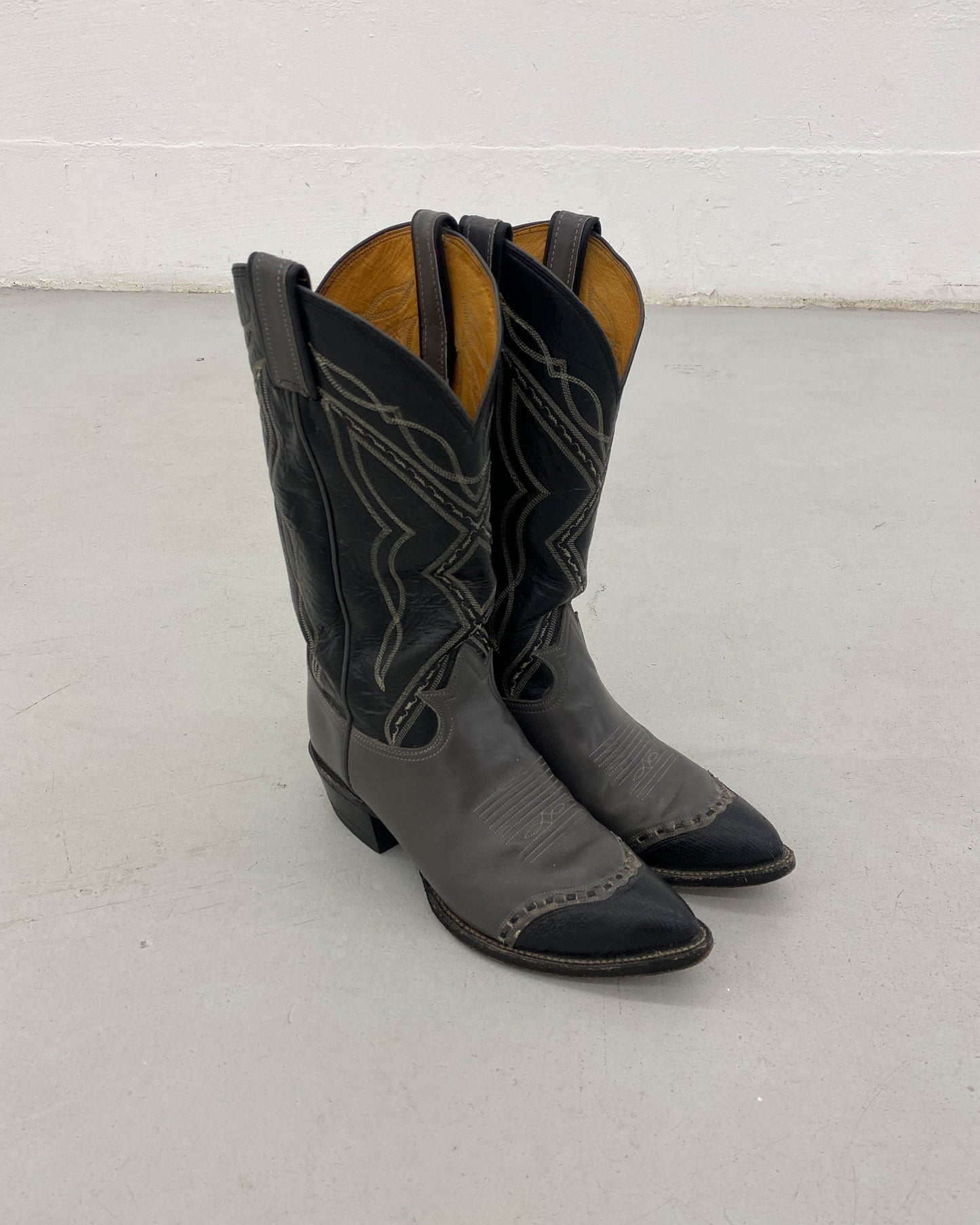 Tony Lama 1990er Zweifarbige Cowboystiefel Grau Schwarz 