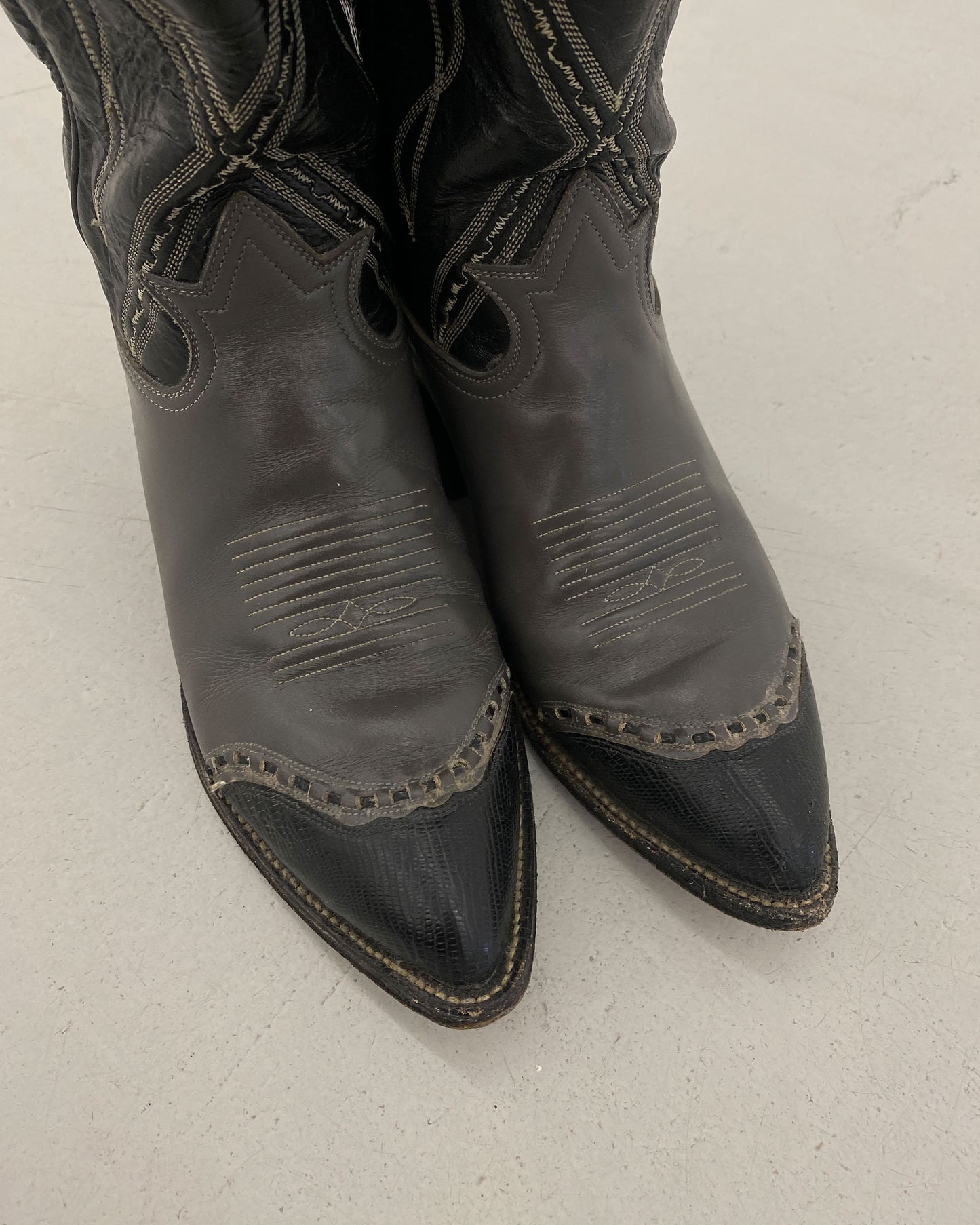 Tony Lama 1990er Zweifarbige Cowboystiefel Grau Schwarz 