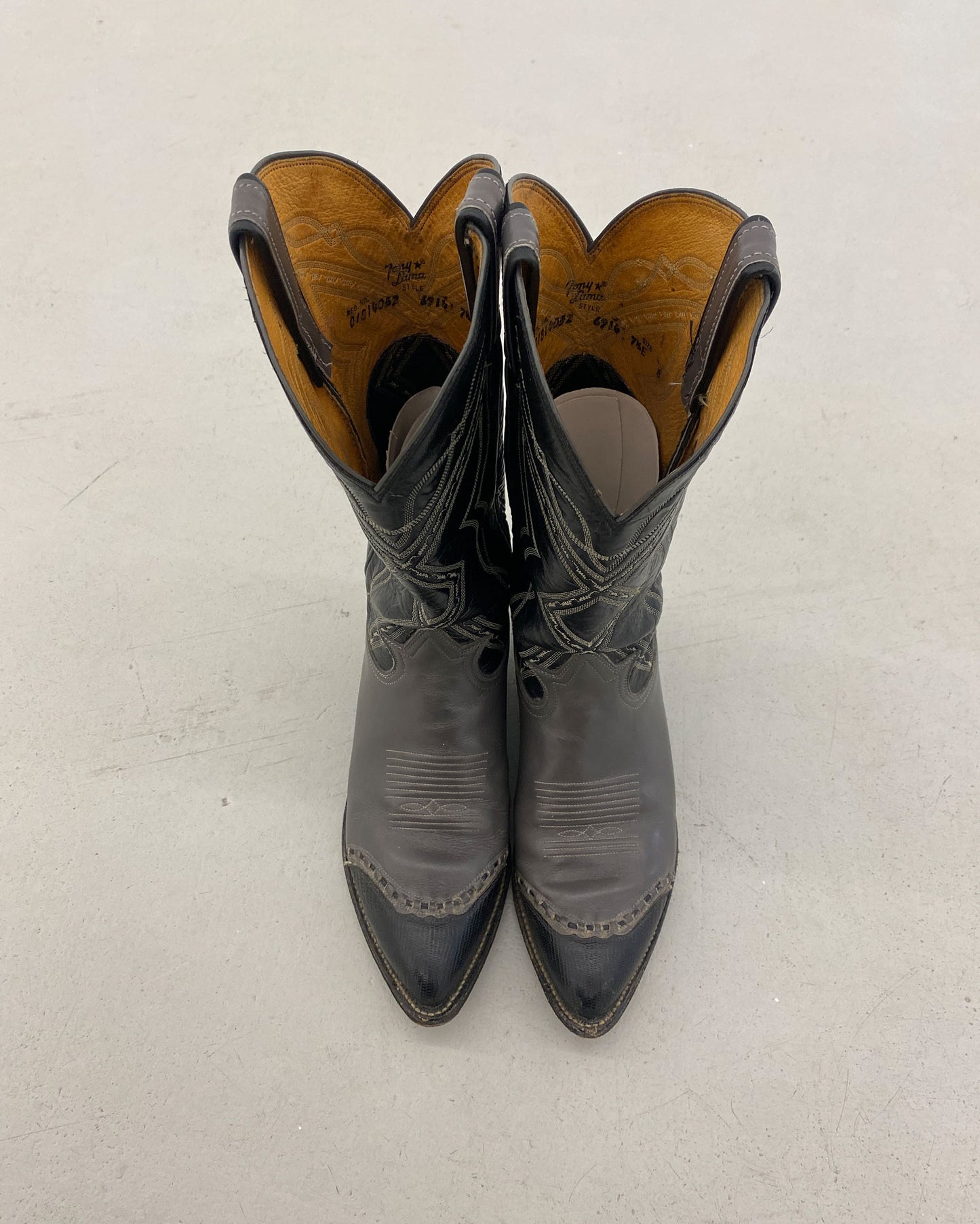 Tony Lama 1990er Zweifarbige Cowboystiefel Grau Schwarz 