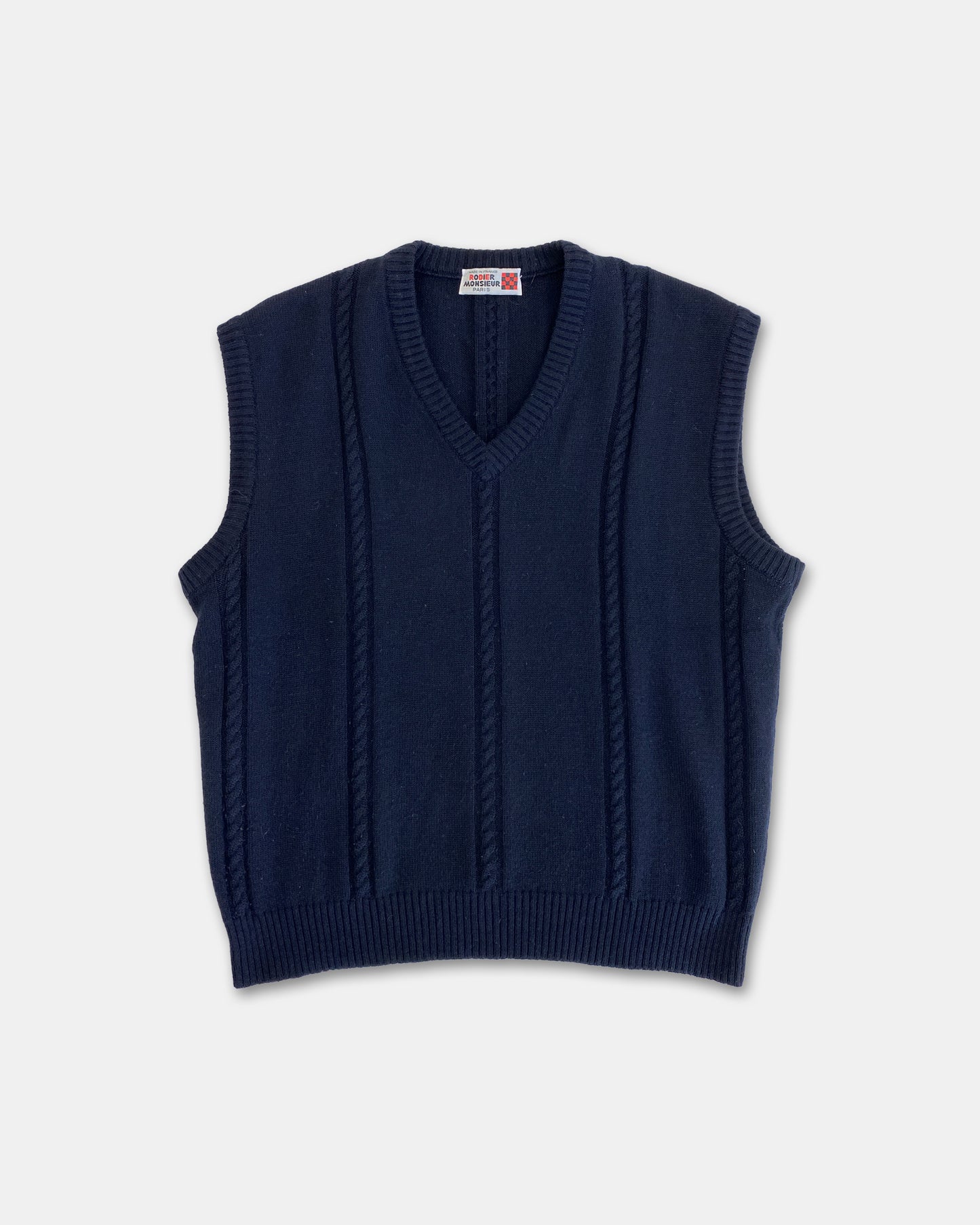 Rodier Monsieur Paris 1980er Strickpullover Weste Marineblau 