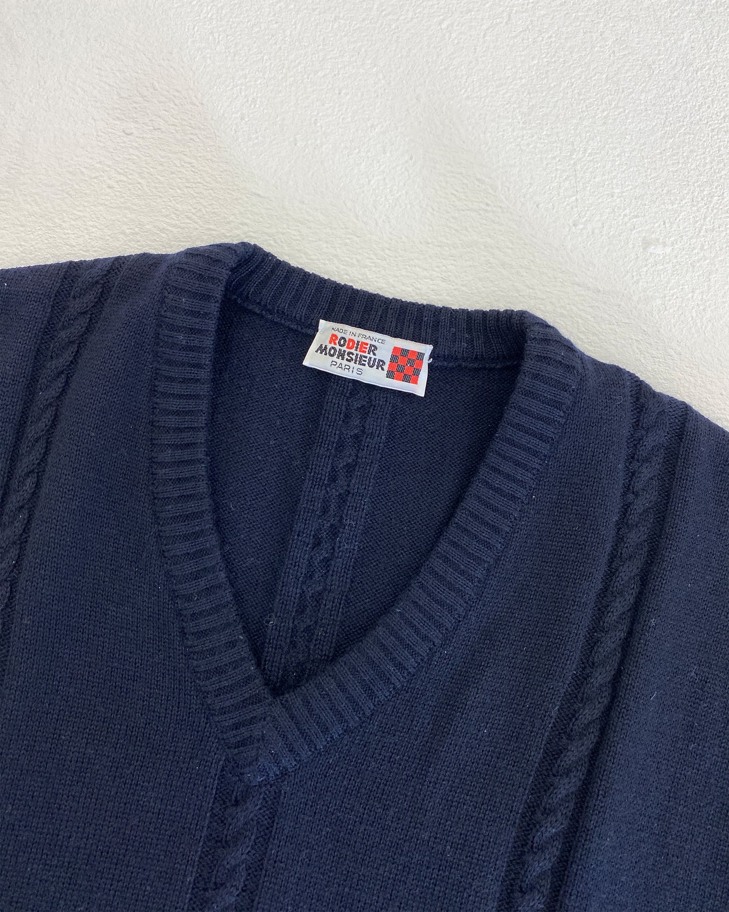 Rodier Monsieur Paris 1980er Strickpullover Weste Marineblau 