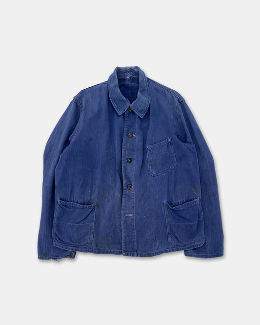 Vintage 1960s Distressed French Work Jacket Blue