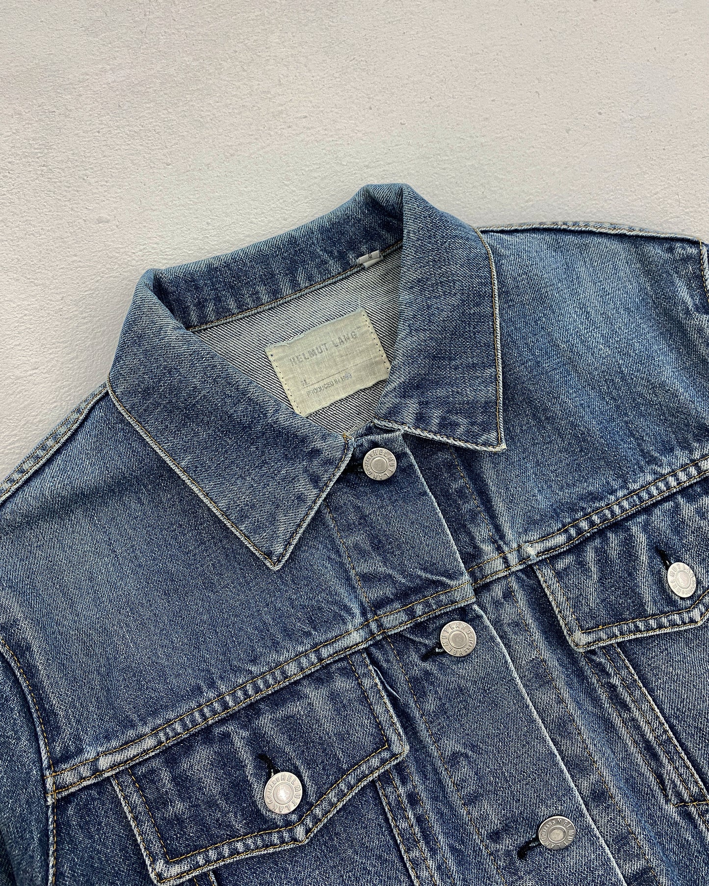 Helmut Lang 1999 Jeansjacke mit gefalteten Ärmeln Hellblau 