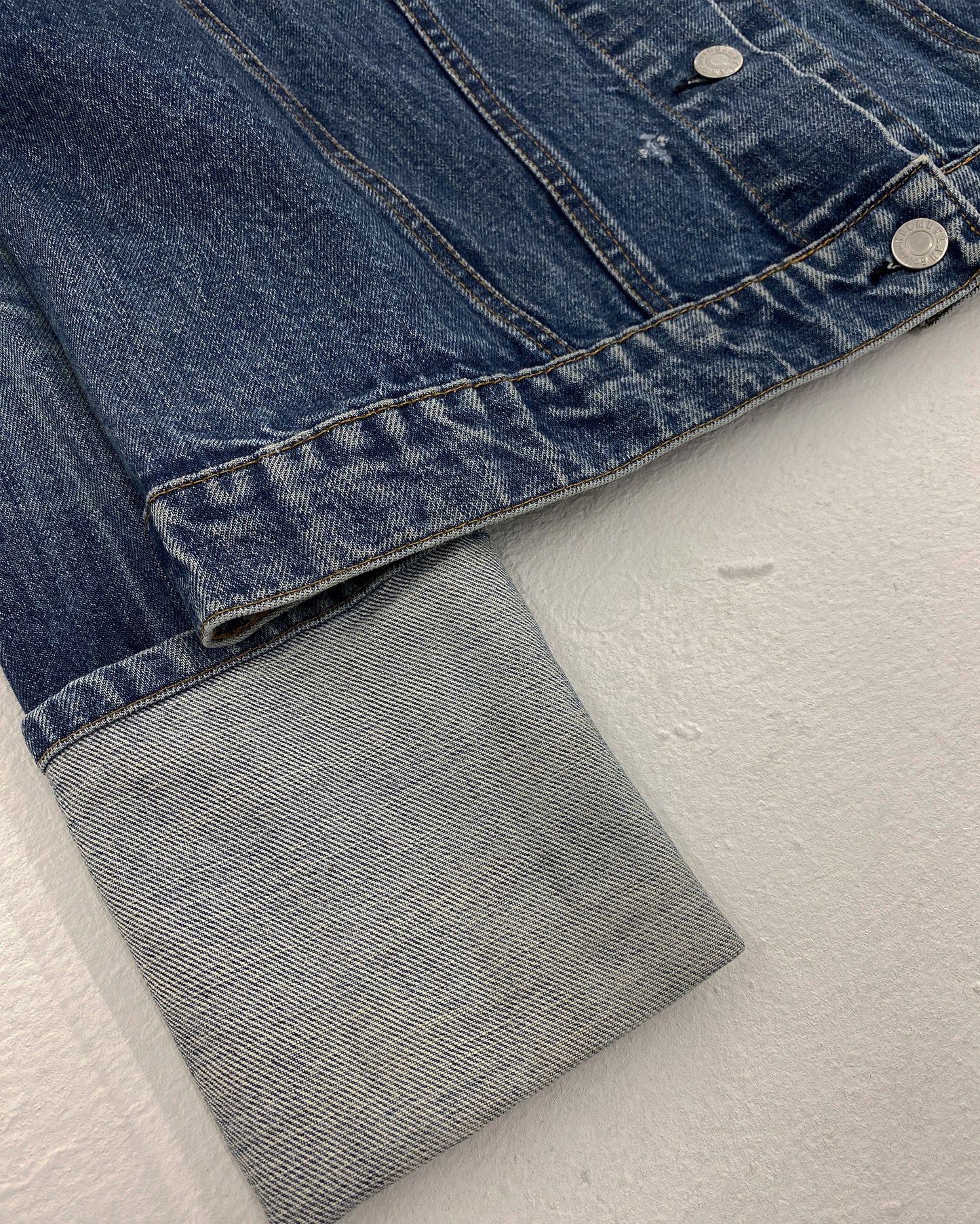 Helmut Lang 1999 Jeansjacke mit gefalteten Ärmeln Hellblau 