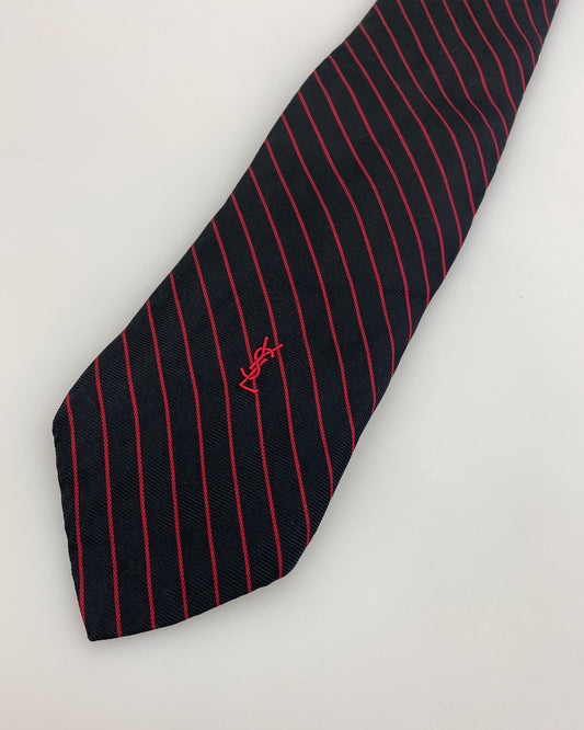 Yves Saint Laurent 1990s Striped Tie Black