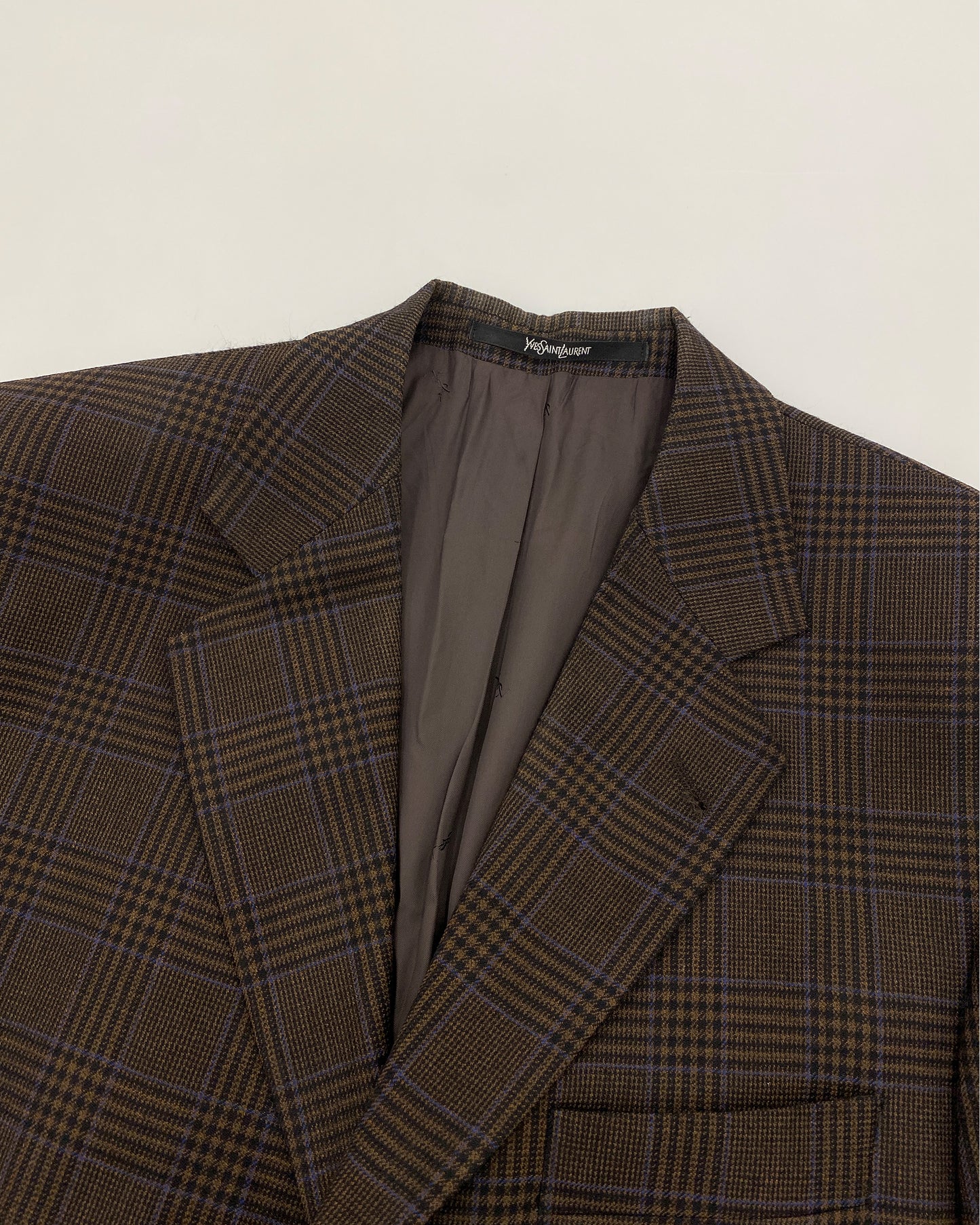 Yves Saint Laurent Pour Homme 1990s Checked Blazer Jacket Brown