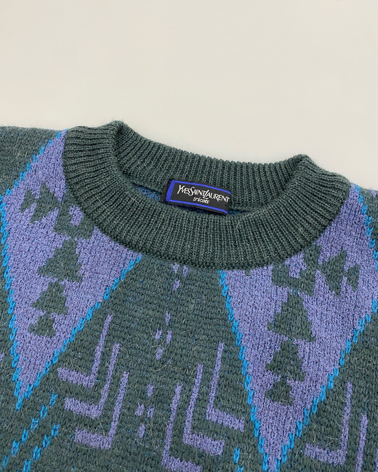 Yves Saint Laurent 1990er Strickpullover Grün Lila 